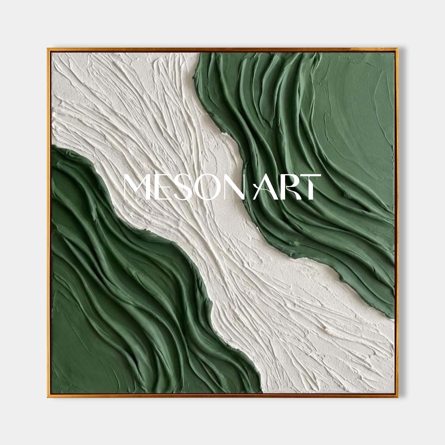 White And Green Living Room Wall Art 3D Green Wave Texture Painting