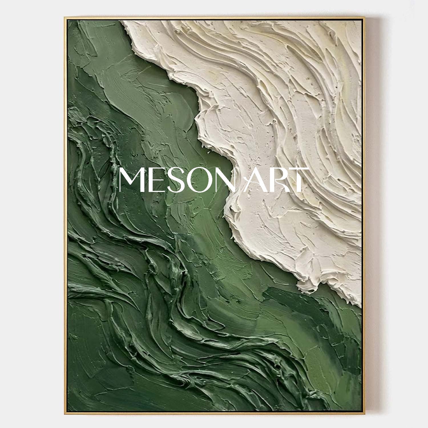 Oversized Forest Green Abstract Canvas | Textured Crashing Wave Art