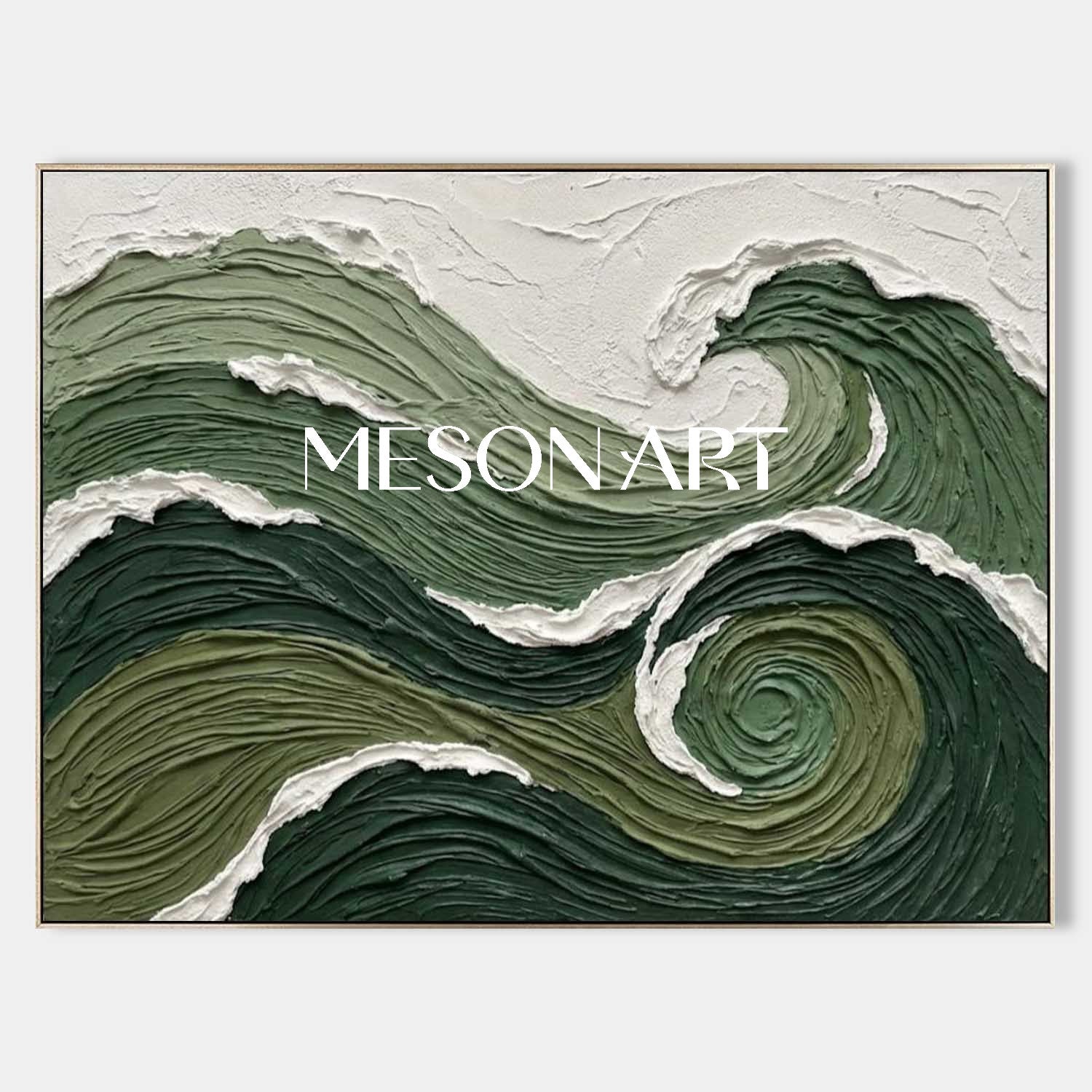 Dark Green Wave Art Horizontal Forest Green Abstract Wave Swirling Ocean Abstract Painting